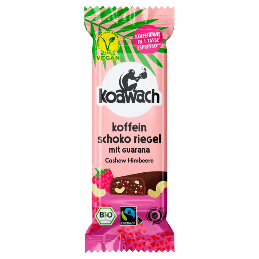 Koawach Bio Koffein-Schoko-Riegel Cashew Himbeere vegan 40g